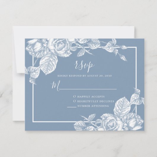 Dusty Blue Floral Wedding RSVP Karte (Vorderseite)