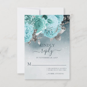 Dusty Blue Floral Wedding RSVP Karte