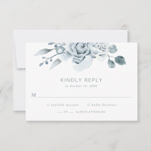 Dusty Blue Floral Wedding RSVP Karte (Vorderseite)