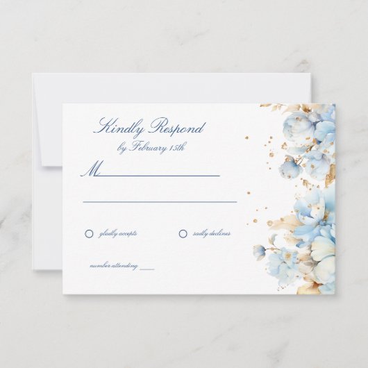 Dusty Blue Floral Wedding RSVP Karte (Vorderseite)