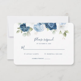 Dusty Blue Floral Wedding RSVP Karte