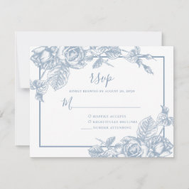 Dusty Blue Floral Wedding RSVP Karte