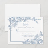 Dusty Blue Floral Wedding RSVP Karte (Vorne/Hinten)