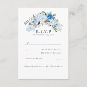 Dusty Blue Floral Wedding RSVP Karte