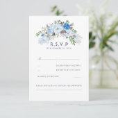 Dusty Blue Floral Wedding RSVP Karte (Stehend Vorderseite)