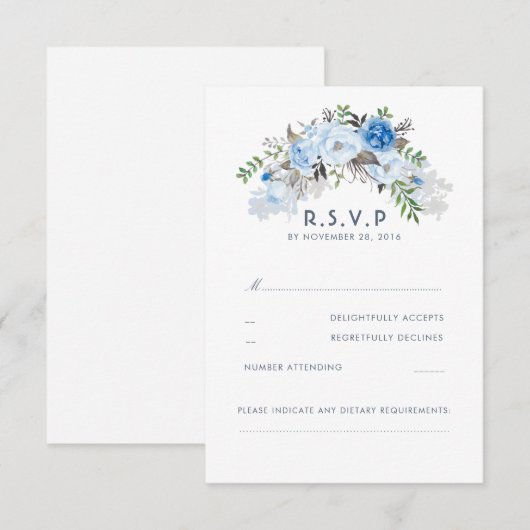 Dusty Blue Floral Wedding RSVP Karte (Vorne/Hinten)