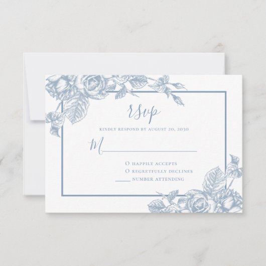 Dusty Blue Floral Wedding RSVP Karte (Vorderseite)