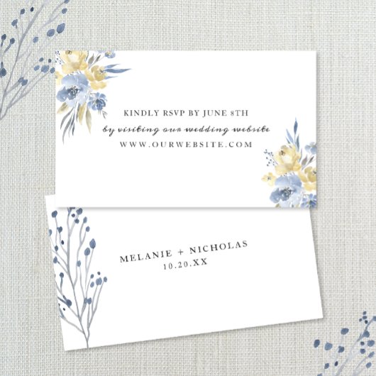 Dusty Blue Floral wedding RSVP online Begleitkarte