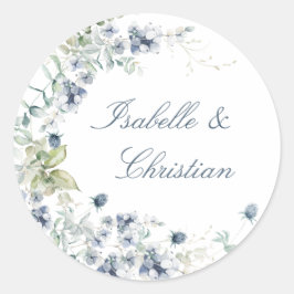 Dusty Blue Floral Wedding Runder Aufkleber