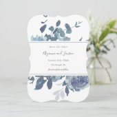 Dusty Blue Floral Wedding Save The Date (Stehend Vorderseite)