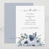 Dusty Blue Floral Wedding Save the Date Einladung (Vorne/Hinten)