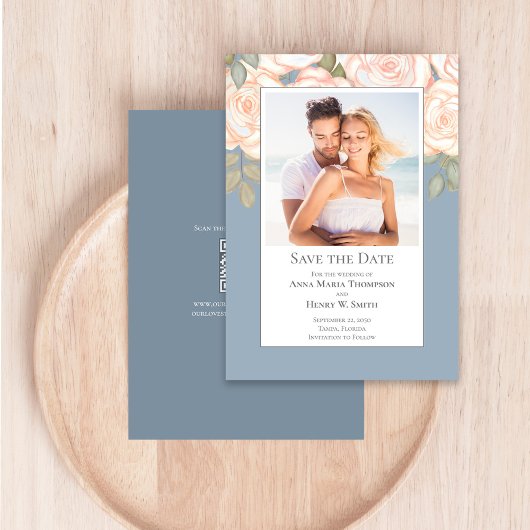 Dusty Blue Floral Wedding Save the Date Foto