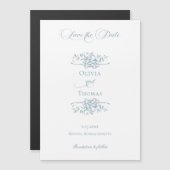 Dusty Blue Floral Wedding Save the Date Magneteinladung (Vorne/Hinten)