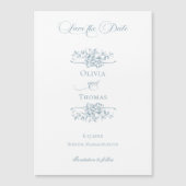 Dusty Blue Floral Wedding Save the Date Magneteinladung (Vorderseite)