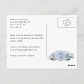 Dusty Blue Floral Wedding Save the Date Postcard Postkarte (Rückseite)