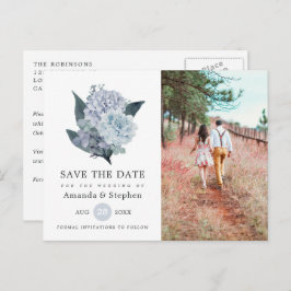 Dusty Blue Floral Wedding Save the Date Postcard Postkarte