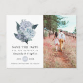Dusty Blue Floral Wedding Save the Date Postcard Postkarte (Vorderseite)