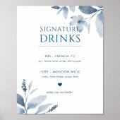 Dusty Blue Floral Wedding Signature Drinks unterze Poster (Vorne)
