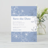 Dusty Blue Floral Wedding speichert die Date Foto Einladung (Stehend Vorderseite)