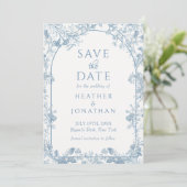 Dusty Blue Floral Wedding speichert die Datumskart Save The Date (Stehend Vorderseite)