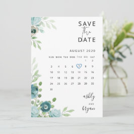 Dusty Blue Floral Wedding speichert die Datumskart Save The Date