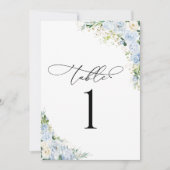 Dusty Blue Floral Wedding Table Number Card (Vorderseite)