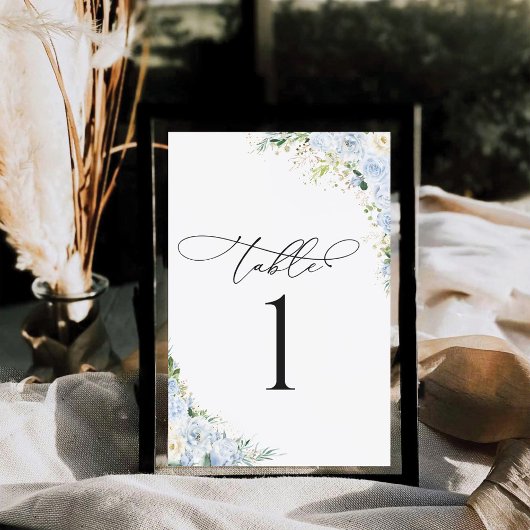 Dusty Blue Floral Wedding Table Number Card