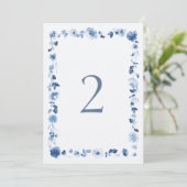 Dusty Blue Floral Wedding Table Numbers 1–29 Einladung (Stehend Vorderseite)