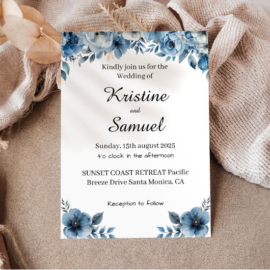 Dusty Blue Floral Wedding Template Einladung