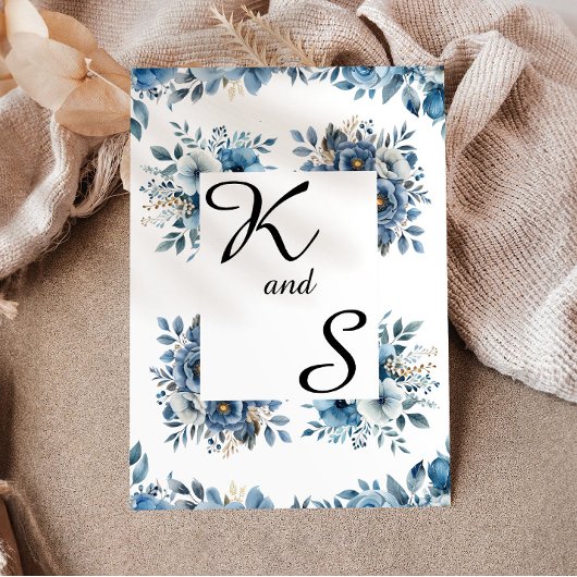 Dusty Blue Floral Wedding Template Einladung