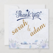 Dusty Blue Floral Wedding Thank You Card (Vorderseite)