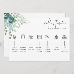 Dusty Blue Floral Wedding Timeline Welcome Card Einladung