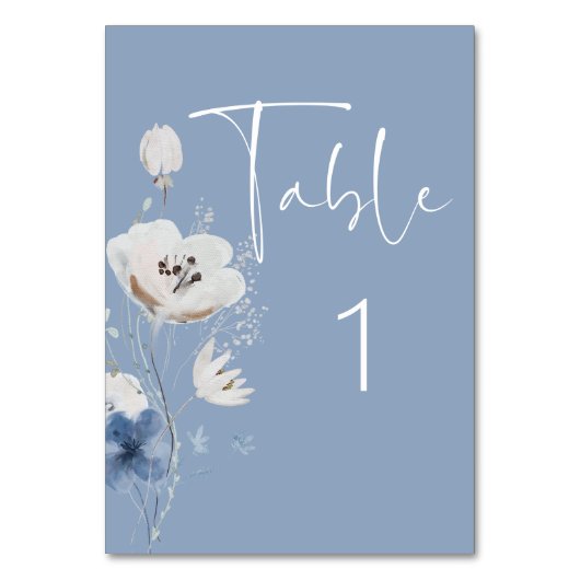 Dusty Blue Floral Wedding Tischnummer (Rückseite)
