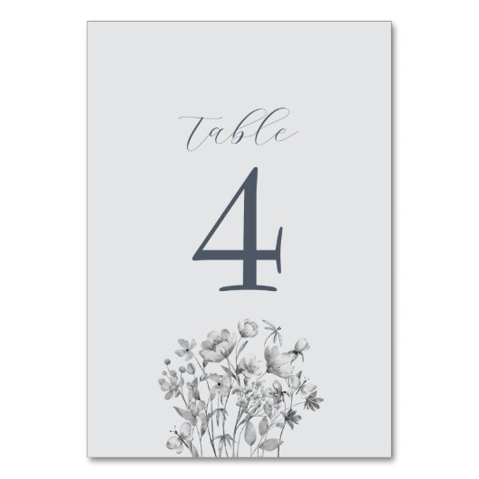Dusty Blue Floral Wedding Tischnummer (Vorderseite)