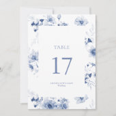 Dusty Blue Floral Wedding Tischnummer Card (Vorderseite)