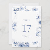 Dusty Blue Floral Wedding Tischnummer Card (Rückseite)
