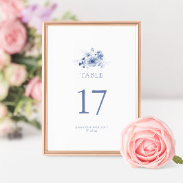 Dusty Blue Floral Wedding Tischnummer Card