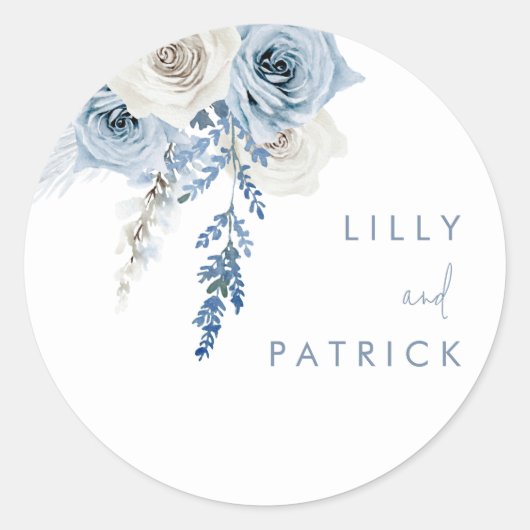Dusty Blue Floral Wedding Umschlag Aufkleber Stick (Vorderseite)