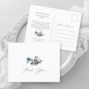 Dusty Blue Floral Wedding Vielen Dank Postcard Ankündigungspostkarte