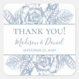 Dusty Blue Floral Wedding Vielen Dank Quadratischer Aufkleber