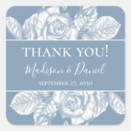 Dusty Blue Floral Wedding Vielen Dank Quadratischer Aufkleber