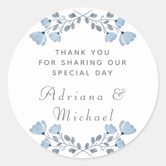 Dusty Blue Floral Wedding Vielen Dank Sticker (Vorderseite)