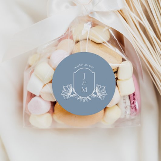 Dusty Blue Floral Wedding Wappen Round Labels Runder Aufkleber
