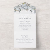 Dusty Blue Floral Wedding Website Gast adressiert All In One Einladung (Innen Boden)