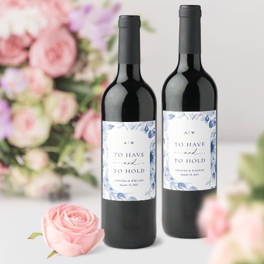 Dusty Blue Floral Wedding Weinlabel Weinetikett