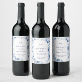 Dusty Blue Floral Wedding Weinlabel Weinetikett (Flaschen)