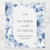 Dusty Blue Floral Wedding Weinlabel Weinetikett (Einzelnes Label)