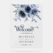 Dusty Blue Floral Wedding Welcome Acrylschild (Vorderseite)