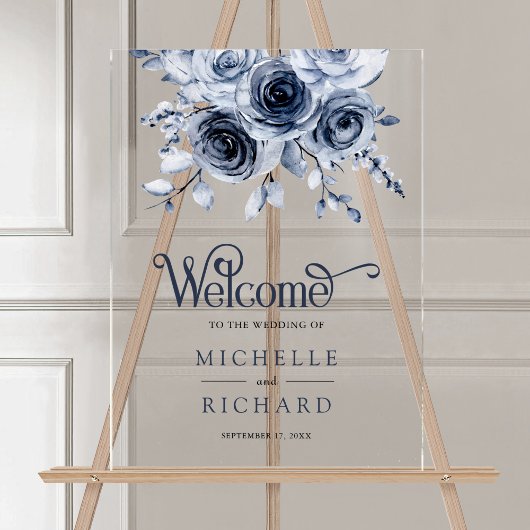 Dusty Blue Floral Wedding Welcome Acrylschild