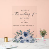 Dusty Blue Floral Wedding Welcome  Acrylschild (Hochzeit)